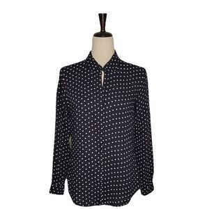 Liz Claiborne Navy Blue Polka-dot Long Sleeve Button Down Shirt Size S